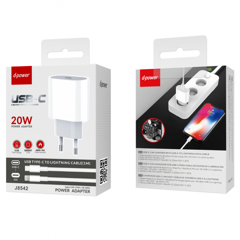 Adaptateur 20w + câble Lightning - USB-C vers iPhone / iPad - produit neuf